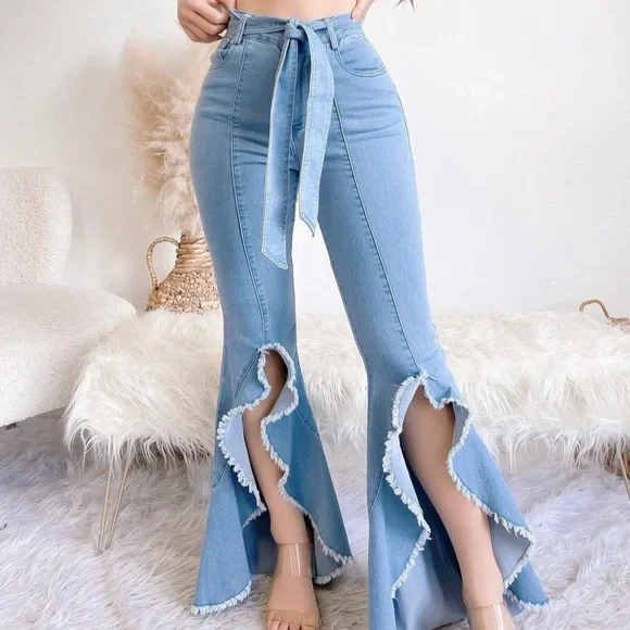 Ruffle flare jeans